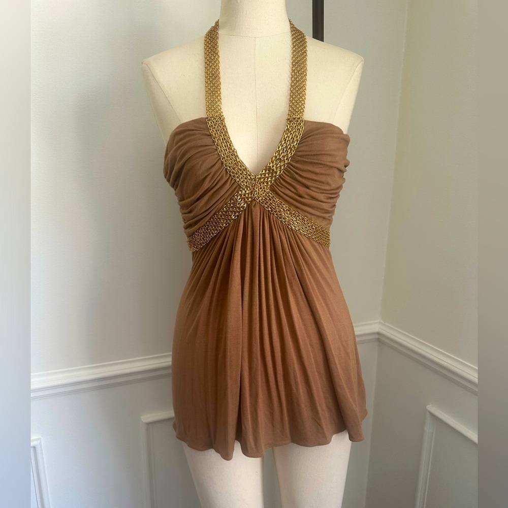 SKY camel Halter Top with Gold NECKLACE